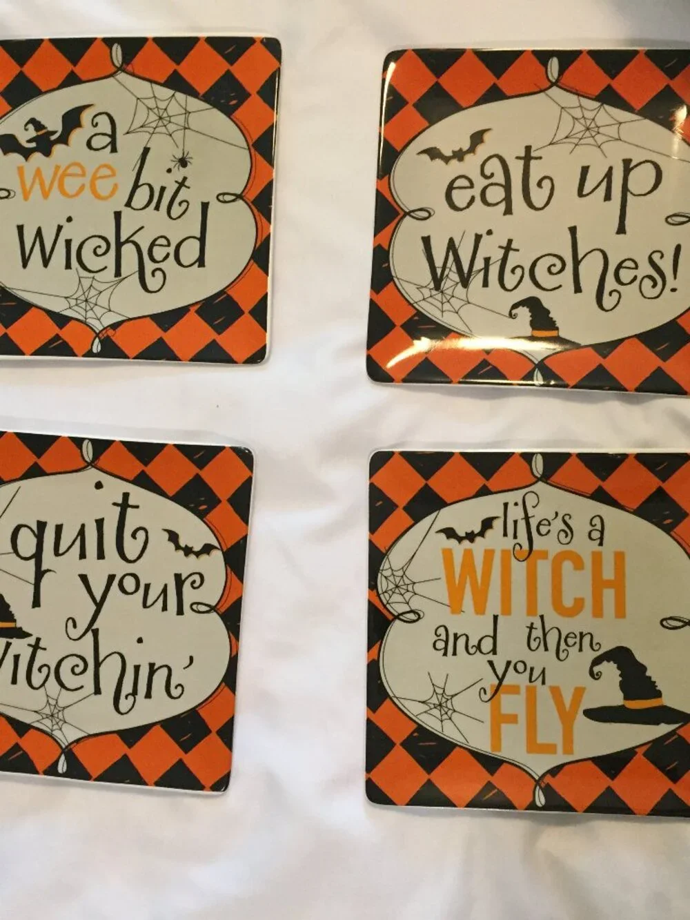 Pier 1 Imports Halloween Witch Appetizer Dessert Plates 6” Square Set Of 4